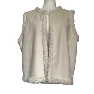 Lauren Ralph Lauren Faux Suede Sherpa Womens Vest Size 1X Open Cozy Neutral Boho